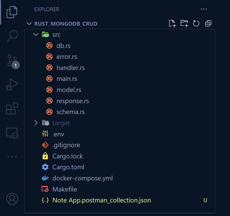 folder structure for the Rust and MongoDB CRUD API