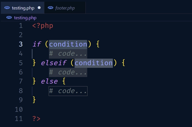 generated php code with PHP Awesome Snippets extension