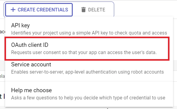 select oauth client ID