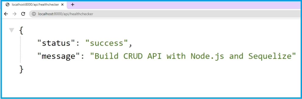 testing healthchecker route of the Node.js Sequelize API