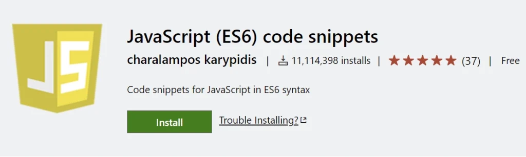 JavaScript (ES6) code snippets VS Code Extension for JavaScript Developers