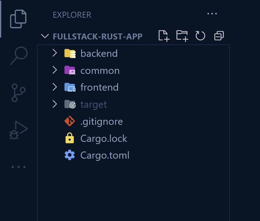 File and Folder Structure of the Fullstack Rust, Yew.rs, and Actix Web Project