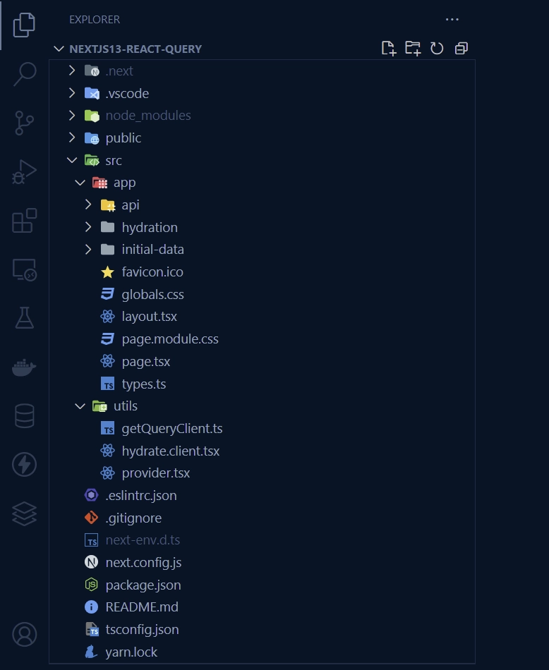 Folder Structure of the React Query Next.js 13 App Directory Project