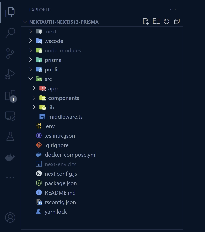 Folder and File Structure of the NextAuth and Next.js 13 App Directory Project