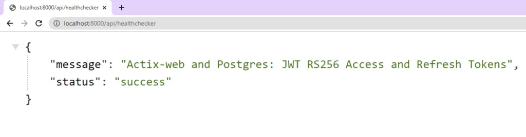 Testing the Health Checker Route of the Rust RS256 Algorithm Access and Refresh Tokens Project