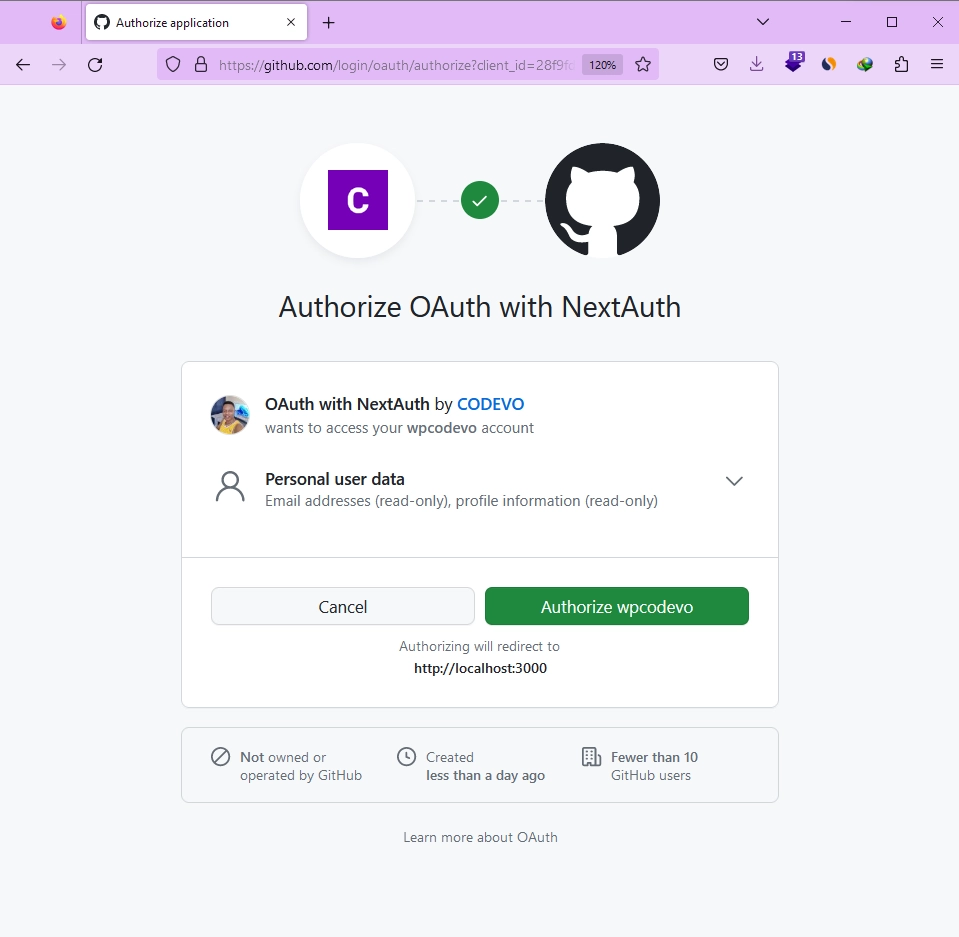 GitHub OAuth Authorization Screen for the NextAuth Project