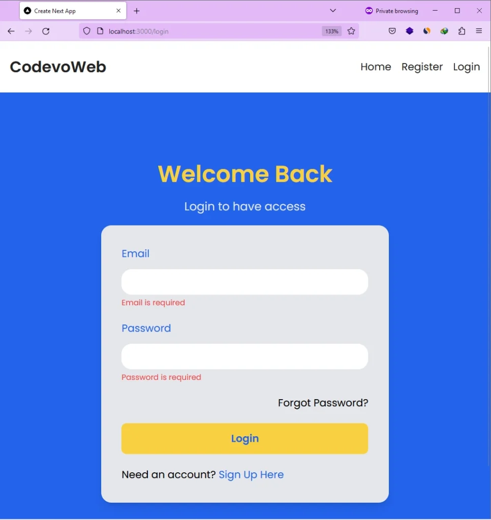 Next.js 13 User Login Page Provide the Email and Password