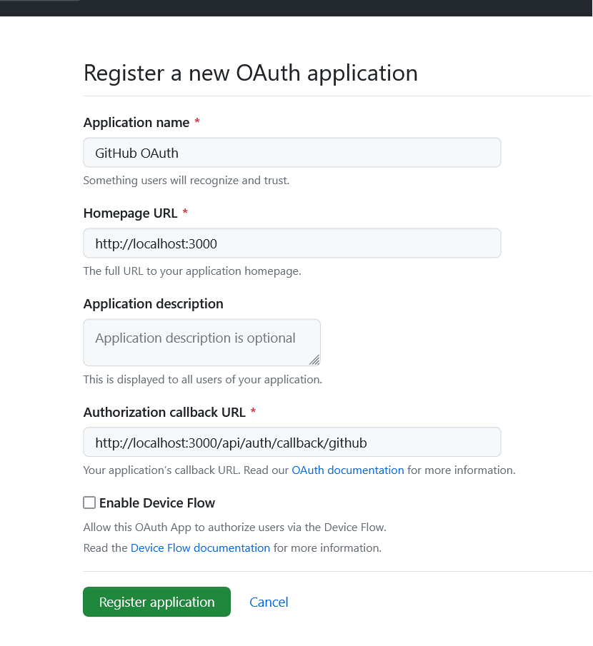 Register the GitHub OAuth App for NextAuth
