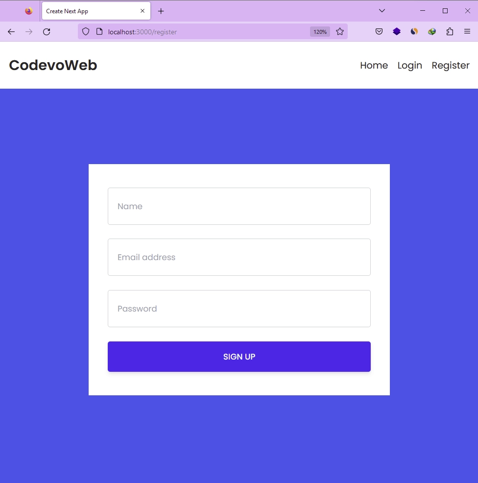 The Account Registration Page of the Next.js and NextAuth.js Project