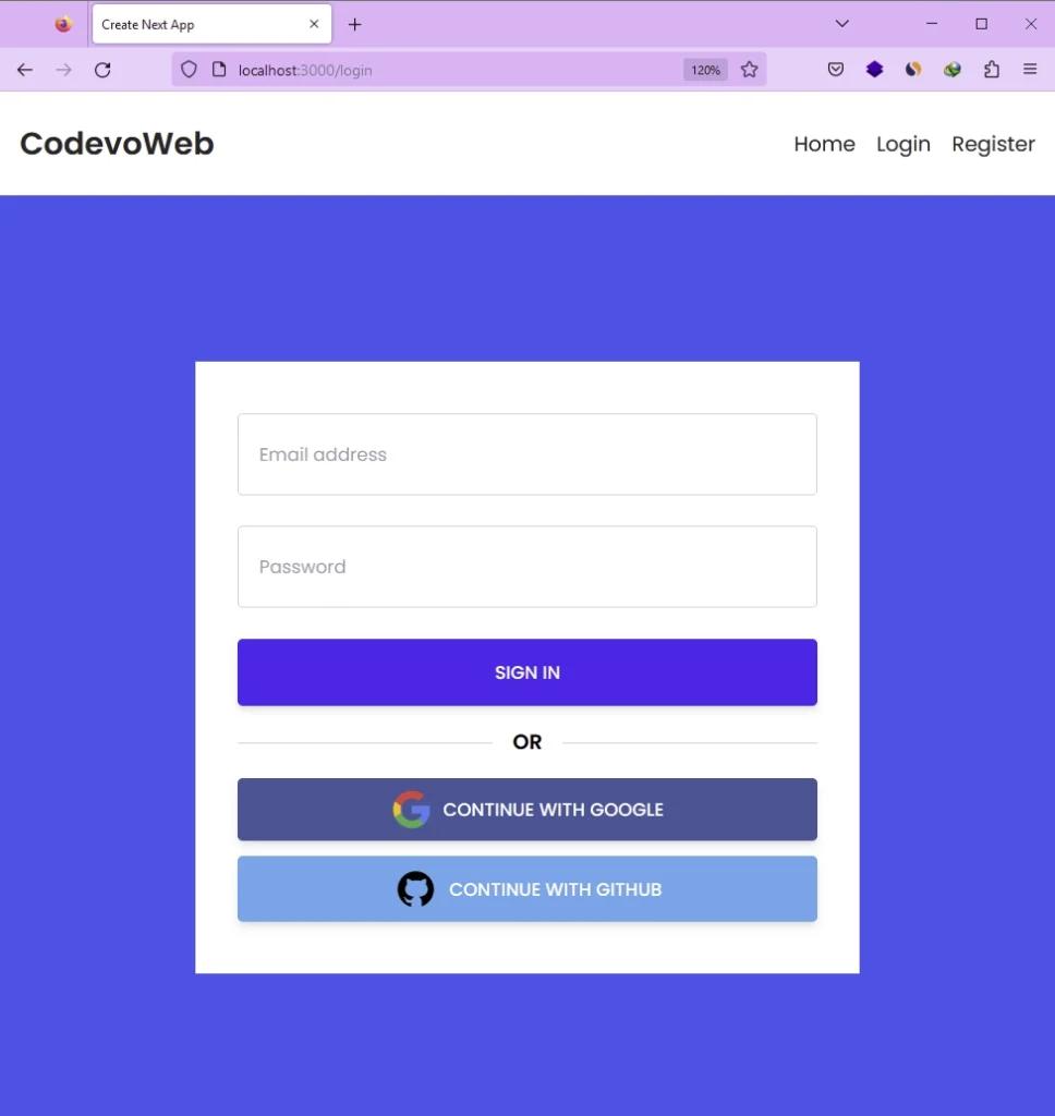 The Login Page of the NextAuth.js Project