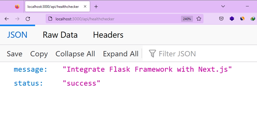 Testing the Health Checker Route of the Flask Server From the Browser