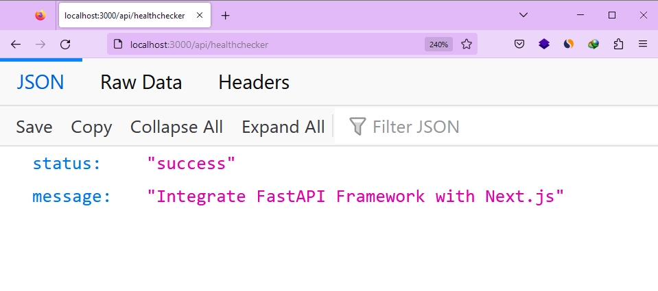 Testing the Healthchecker Route of the FastAPI Server From the Next.js App