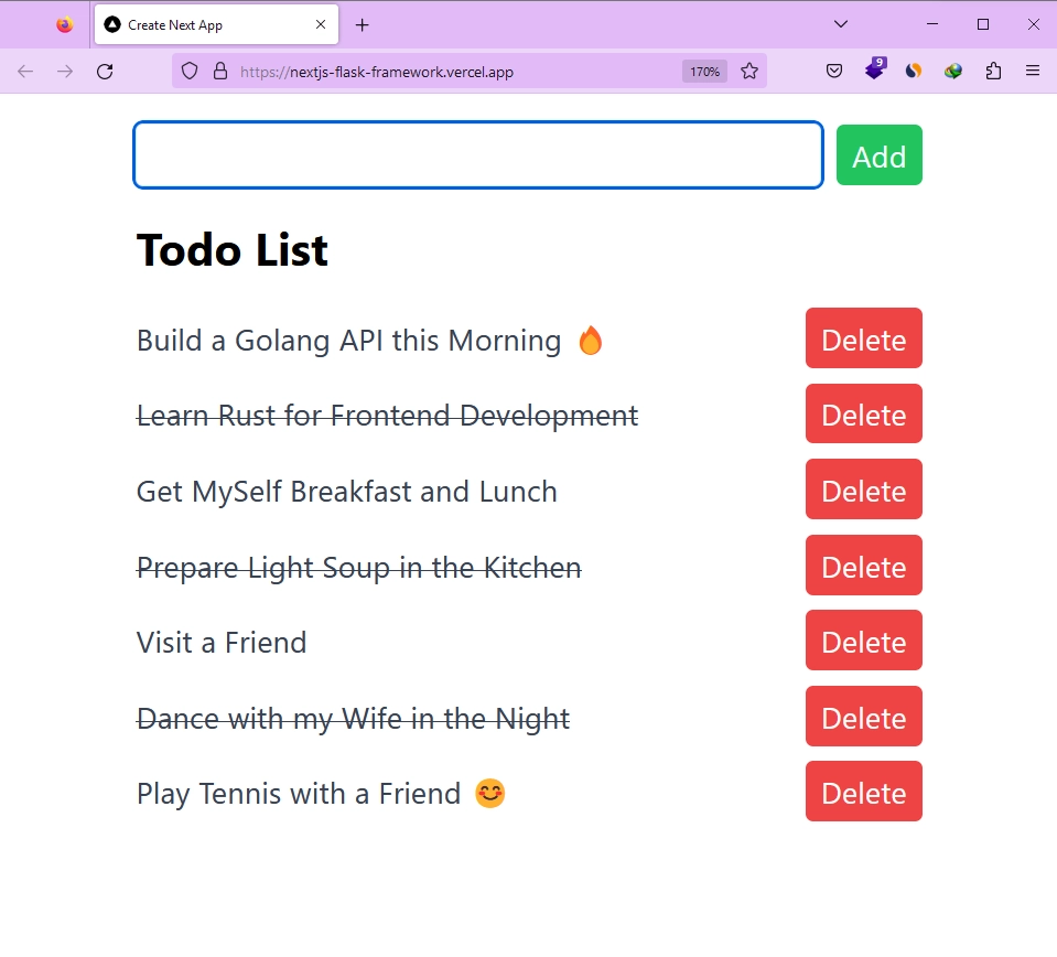 Testing the Todo List App of the Flask and Next.js Frameworks In Production Environment