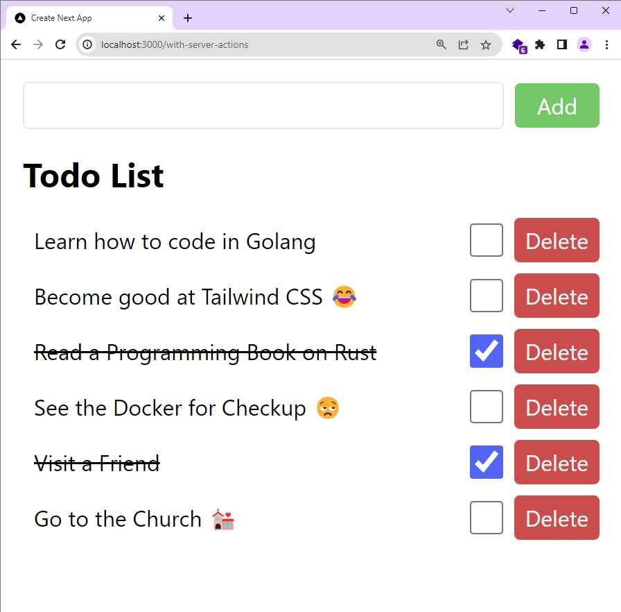 TodoList Application We Will Build to Learn Everything About Next.js Server Actions