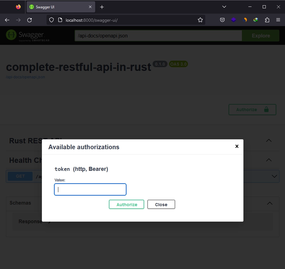 Input the JWT Token as Bearer on the Swagger Ui