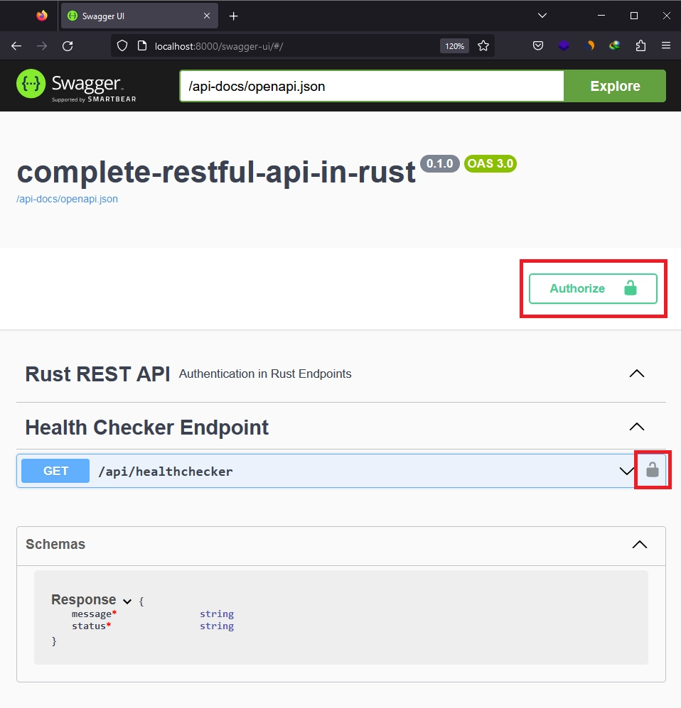 Protecting the Health Checker Endpoint using JWT Authentication on the Swagger UI