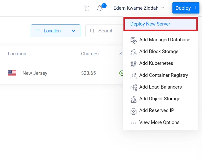 Click on the deploy button on Vultr and select add a new server