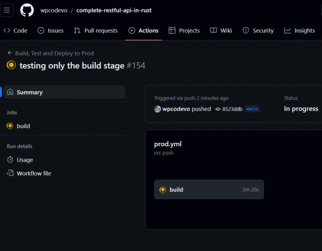 The Building Phase of the GitHub Workflow is in progress