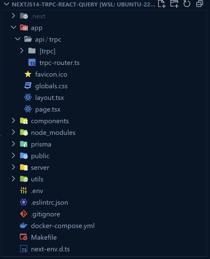 folder structure of the Next.js 14, React Query v5 and tRPC Project