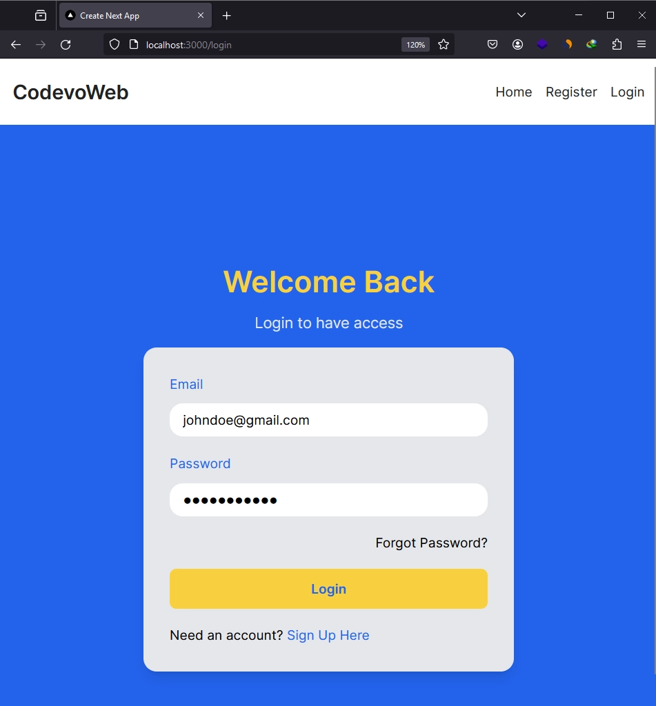 login page of the trpc nextjs 14 project