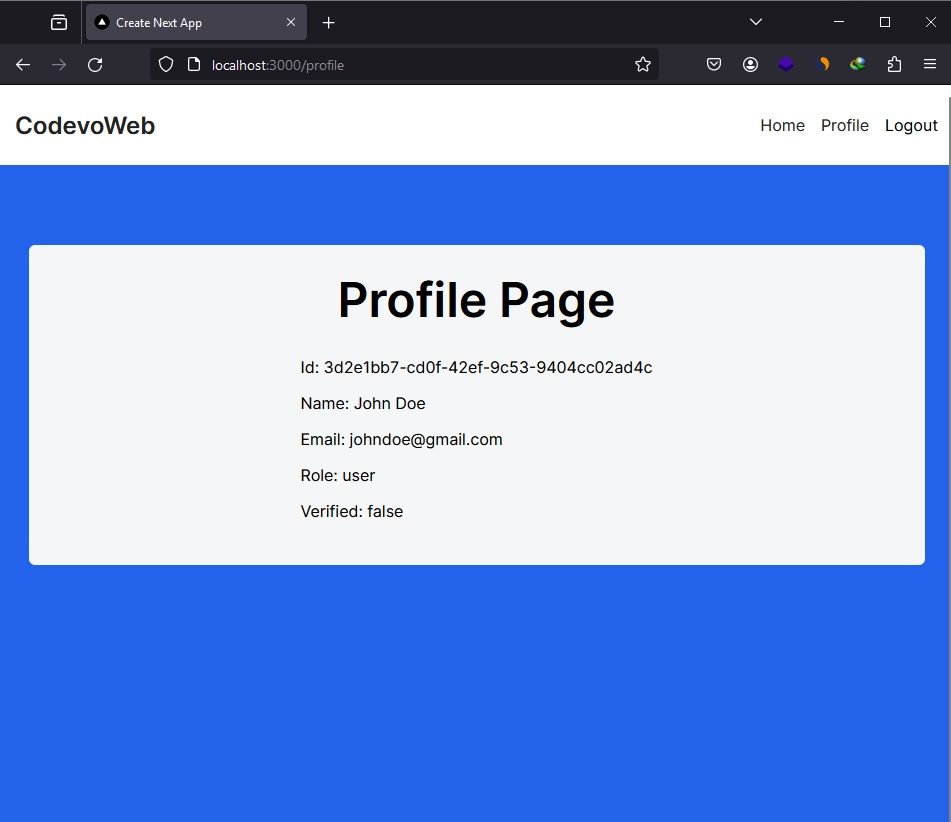protected page of the trpc next.js 14 app