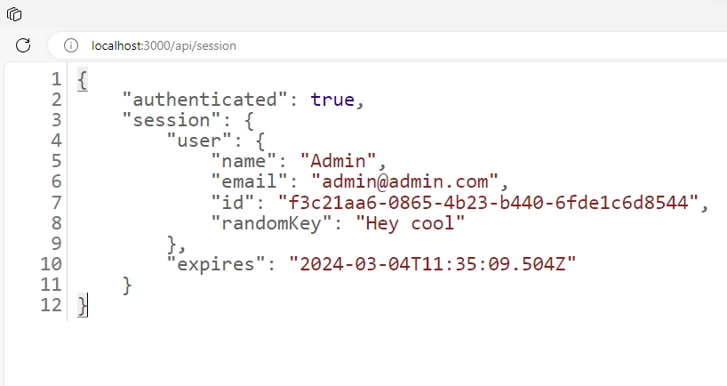 Viewing the session data from an API endpoint