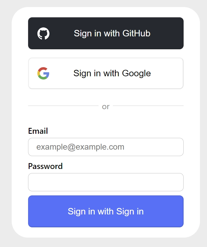 default signin form for nextauth v5 in next.js 14 having both the GitHub and Google OAuth button along with the form inputs