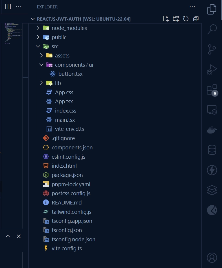 files and folder structure of the vite reactjs shadcn ui project