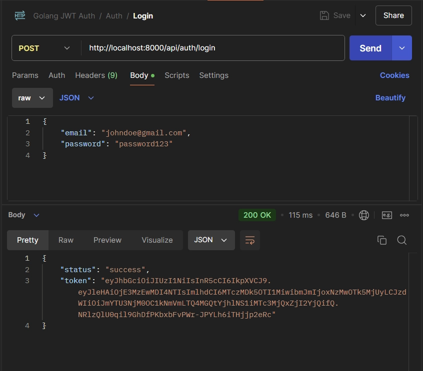 login user json web token in golang and gorm