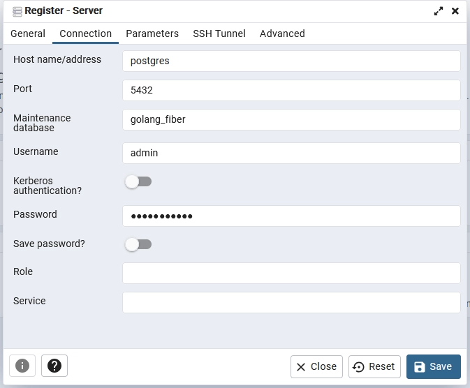 register the postgres server on pgAdmin json web token in golang